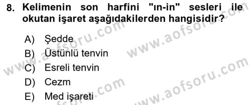 Osmanlı Türkçesi 1 Dersi 2023 - 2024 Yılı (Vize) Ara Sınav Soruları 8. Soru
