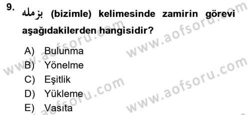 Osmanlı Türkçesi 1 Dersi 2023 - 2024 Yılı (Vize) Ara Sınav Soruları 9. Soru