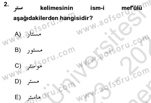 Osmanlı Türkçesi 1 Dersi 2023 - 2024 Yılı (Final) Dönem Sonu Sınav Soruları 2. Soru