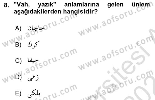 Osmanlı Türkçesi 1 Dersi 2023 - 2024 Yılı (Final) Dönem Sonu Sınav Soruları 8. Soru