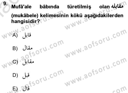 Osmanlı Türkçesi 1 Dersi 2023 - 2024 Yılı (Final) Dönem Sonu Sınav Soruları 9. Soru