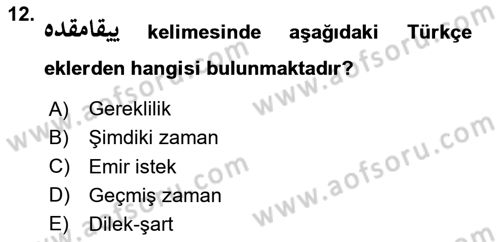 Osmanlı Türkçesi 1 Dersi 2023 - 2024 Yılı Yaz Okulu Sınavı 12. Soru