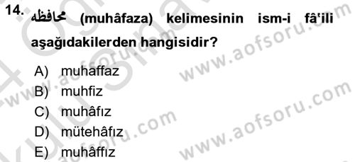 Osmanlı Türkçesi 1 Dersi 2023 - 2024 Yılı Yaz Okulu Sınavı 14. Soru