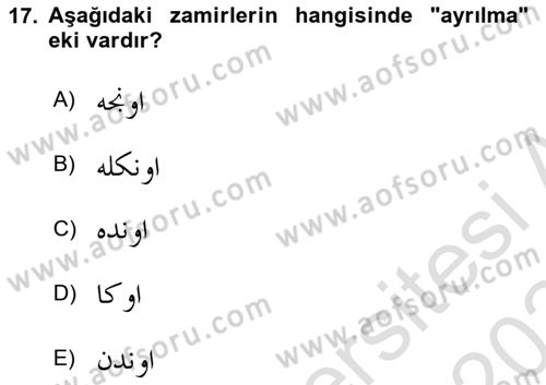 Osmanlı Türkçesi 1 Dersi 2023 - 2024 Yılı Yaz Okulu Sınavı 17. Soru