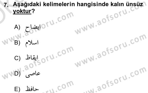 Osmanlı Türkçesi 1 Dersi 2023 - 2024 Yılı Yaz Okulu Sınavı 7. Soru