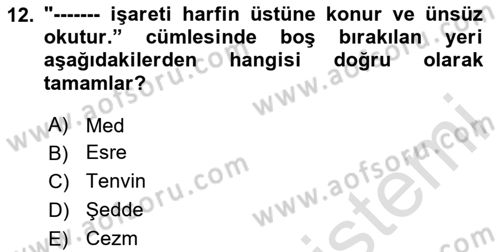 Osmanlı Türkçesi 1 Dersi 2024 - 2025 Yılı (Vize) Ara Sınav Soruları 12. Soru