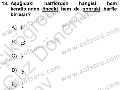 Osmanlı Türkçesi 1 Dersi 2024 - 2025 Yılı (Vize) Ara Sınav Soruları 13. Soru