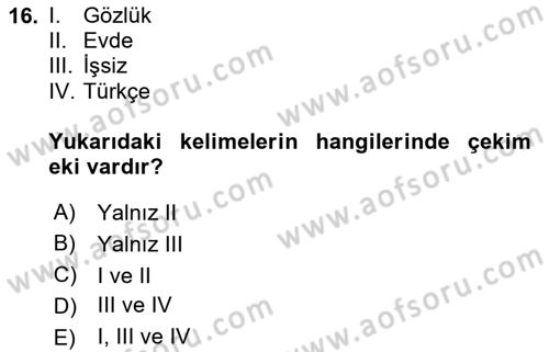 Osmanlı Türkçesi 1 Dersi 2024 - 2025 Yılı (Vize) Ara Sınav Soruları 16. Soru