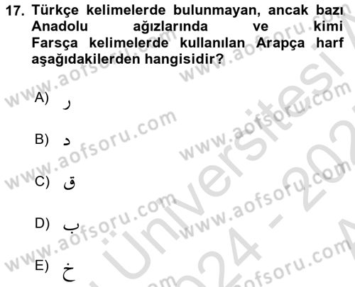Osmanlı Türkçesi 1 Dersi 2024 - 2025 Yılı (Vize) Ara Sınav Soruları 17. Soru