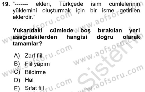 Osmanlı Türkçesi 1 Dersi 2024 - 2025 Yılı (Vize) Ara Sınav Soruları 19. Soru