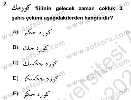 Osmanlı Türkçesi 1 Dersi 2024 - 2025 Yılı (Vize) Ara Sınav Soruları 2. Soru