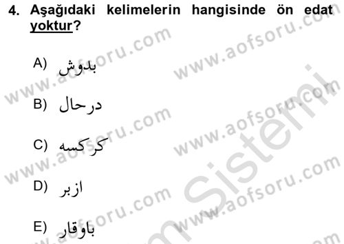 Osmanlı Türkçesi 1 Dersi 2024 - 2025 Yılı (Vize) Ara Sınav Soruları 4. Soru