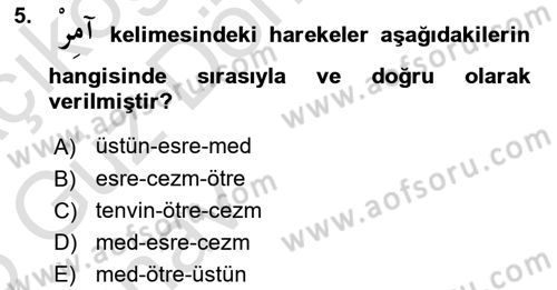 Osmanlı Türkçesi 1 Dersi 2024 - 2025 Yılı (Vize) Ara Sınav Soruları 5. Soru