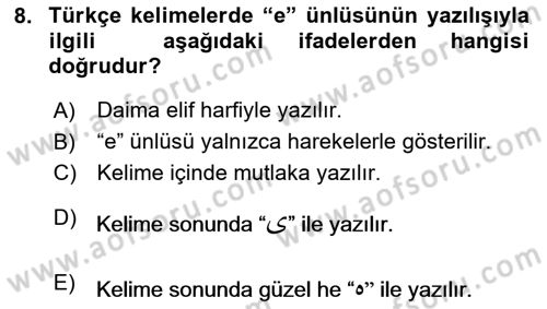 Osmanlı Türkçesi 1 Dersi 2024 - 2025 Yılı (Vize) Ara Sınav Soruları 8. Soru