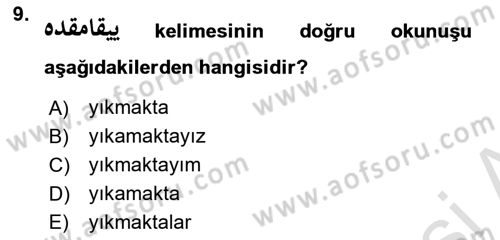 Osmanlı Türkçesi 1 Dersi 2024 - 2025 Yılı (Vize) Ara Sınav Soruları 9. Soru