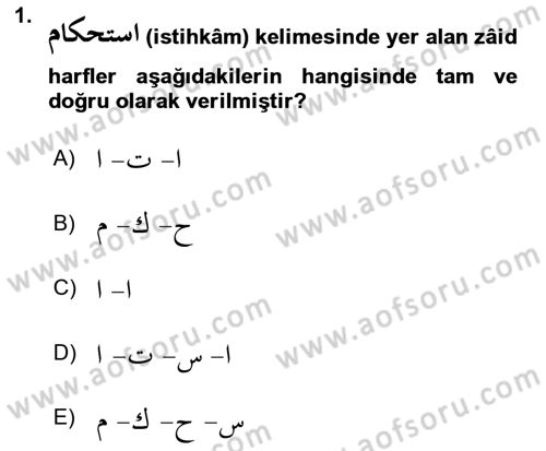 Osmanlı Türkçesi 1 Dersi 2024 - 2025 Yılı (Final) Dönem Sonu Sınav Soruları 1. Soru