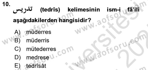 Osmanlı Türkçesi 1 Dersi 2024 - 2025 Yılı (Final) Dönem Sonu Sınav Soruları 10. Soru