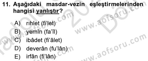 Osmanlı Türkçesi 1 Dersi 2024 - 2025 Yılı (Final) Dönem Sonu Sınav Soruları 11. Soru