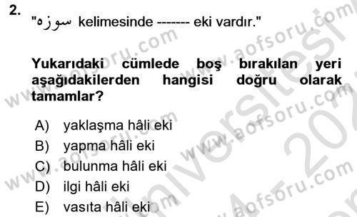 Osmanlı Türkçesi 1 Dersi 2024 - 2025 Yılı (Final) Dönem Sonu Sınav Soruları 2. Soru