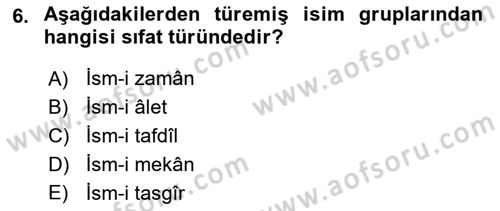 Osmanlı Türkçesi 1 Dersi 2024 - 2025 Yılı (Final) Dönem Sonu Sınav Soruları 6. Soru