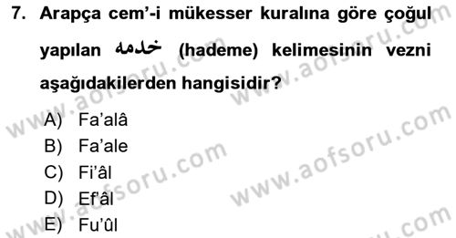 Osmanlı Türkçesi 1 Dersi 2024 - 2025 Yılı (Final) Dönem Sonu Sınav Soruları 7. Soru