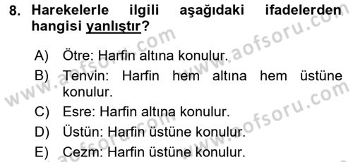 Osmanlı Türkçesi 1 Dersi 2024 - 2025 Yılı (Final) Dönem Sonu Sınav Soruları 8. Soru