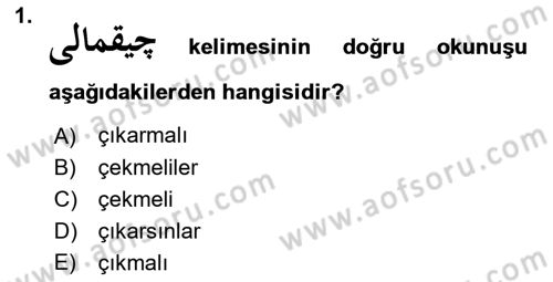Osmanlı Türkçesi 1 Dersi 2024 - 2025 Yılı Yaz Okulu Sınav Soruları 1. Soru