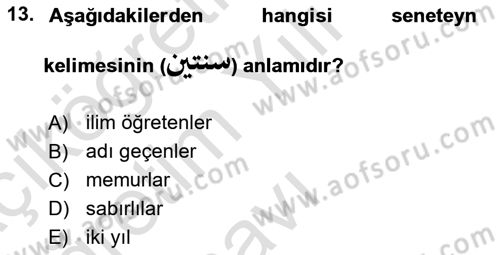 Osmanlı Türkçesi 1 Dersi 2024 - 2025 Yılı Yaz Okulu Sınav Soruları 13. Soru