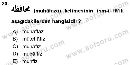 Osmanlı Türkçesi 1 Dersi 2024 - 2025 Yılı Yaz Okulu Sınav Soruları 20. Soru