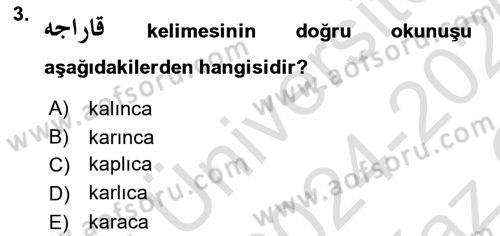 Osmanlı Türkçesi 1 Dersi 2024 - 2025 Yılı Yaz Okulu Sınav Soruları 3. Soru