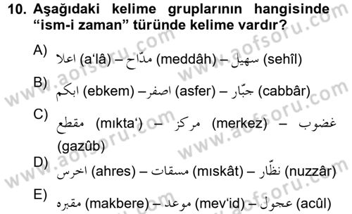 Osmanlı Türkçesi 2 Dersi 2012 - 2013 Yılı (Vize) Ara Sınav Soruları 10. Soru