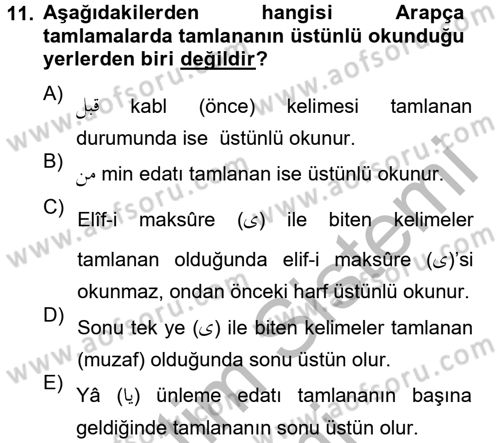 Osmanlı Türkçesi 2 Dersi 2012 - 2013 Yılı (Vize) Ara Sınav Soruları 11. Soru