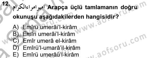 Osmanlı Türkçesi 2 Dersi 2012 - 2013 Yılı (Vize) Ara Sınav Soruları 12. Soru