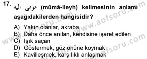 Osmanlı Türkçesi 2 Dersi 2012 - 2013 Yılı (Vize) Ara Sınav Soruları 17. Soru