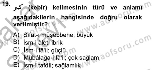 Osmanlı Türkçesi 2 Dersi 2012 - 2013 Yılı (Vize) Ara Sınav Soruları 19. Soru