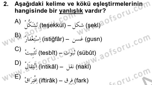 Osmanlı Türkçesi 2 Dersi 2012 - 2013 Yılı (Vize) Ara Sınav Soruları 2. Soru