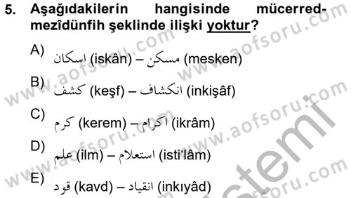 Osmanlı Türkçesi 2 Dersi 2012 - 2013 Yılı (Vize) Ara Sınav Soruları 5. Soru