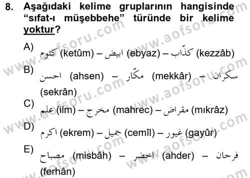 Osmanlı Türkçesi 2 Dersi 2012 - 2013 Yılı (Vize) Ara Sınav Soruları 8. Soru