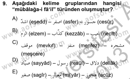 Osmanlı Türkçesi 2 Dersi 2012 - 2013 Yılı (Vize) Ara Sınav Soruları 9. Soru