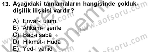 Osmanlı Türkçesi 2 Dersi 2012 - 2013 Yılı (Final) Dönem Sonu Sınav Soruları 13. Soru