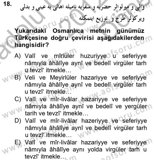 Osmanlı Türkçesi 2 Dersi 2012 - 2013 Yılı (Final) Dönem Sonu Sınav Soruları 18. Soru