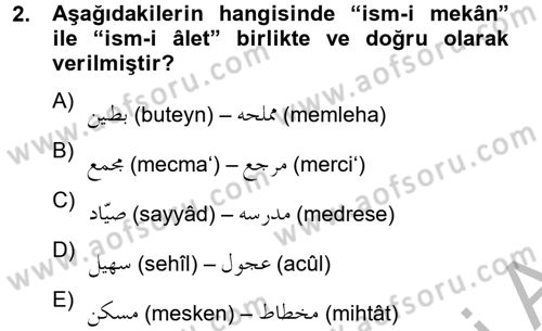 Osmanlı Türkçesi 2 Dersi 2012 - 2013 Yılı (Final) Dönem Sonu Sınav Soruları 2. Soru