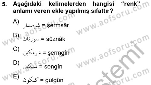 Osmanlı Türkçesi 2 Dersi 2012 - 2013 Yılı (Final) Dönem Sonu Sınav Soruları 5. Soru