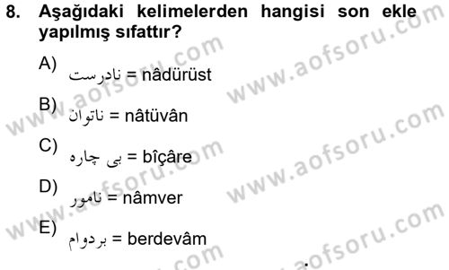 Osmanlı Türkçesi 2 Dersi 2012 - 2013 Yılı (Final) Dönem Sonu Sınav Soruları 8. Soru