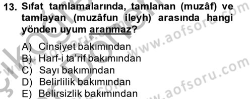Osmanlı Türkçesi 2 Dersi 2013 - 2014 Yılı (Vize) Ara Sınav Soruları 13. Soru