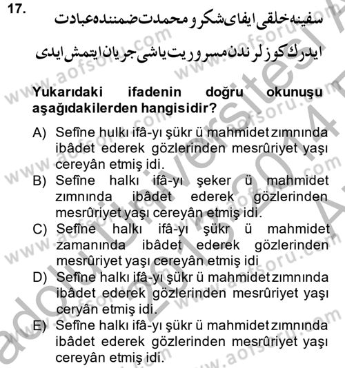 Osmanlı Türkçesi 2 Dersi 2013 - 2014 Yılı (Vize) Ara Sınav Soruları 17. Soru