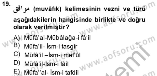 Osmanlı Türkçesi 2 Dersi 2013 - 2014 Yılı (Vize) Ara Sınav Soruları 19. Soru