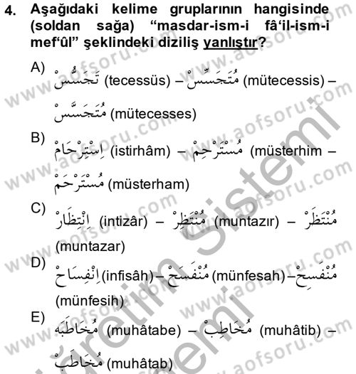 Osmanlı Türkçesi 2 Dersi 2013 - 2014 Yılı (Vize) Ara Sınav Soruları 4. Soru