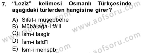 Osmanlı Türkçesi 2 Dersi 2013 - 2014 Yılı (Vize) Ara Sınav Soruları 7. Soru