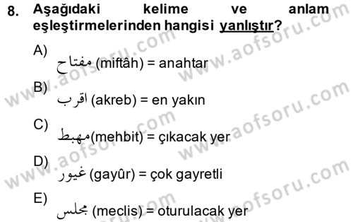 Osmanlı Türkçesi 2 Dersi 2013 - 2014 Yılı (Vize) Ara Sınav Soruları 8. Soru